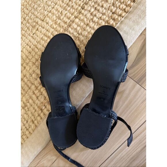Schutz Karima Black Braided Block Heel Sandals Women’s 7B Strappy Buckle Shoes